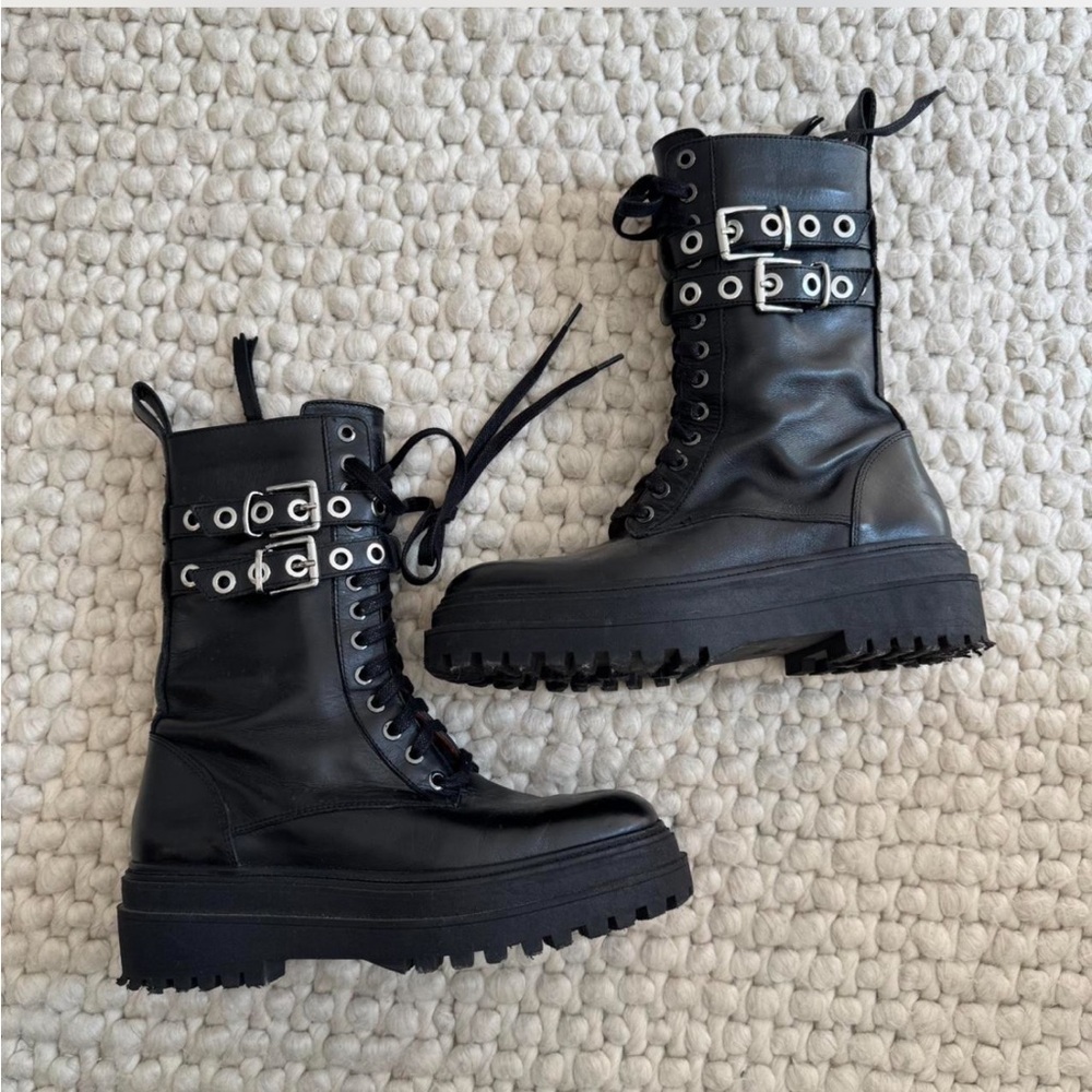 Black Lace-Up Combat Boots